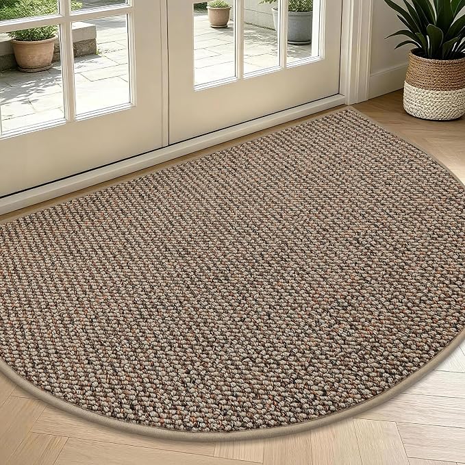 BEQHAUSE Dirt Trapper Door Mat 36" x 60" Half Circle Non Slip Rugs, Taupe | by BEQHAUSE