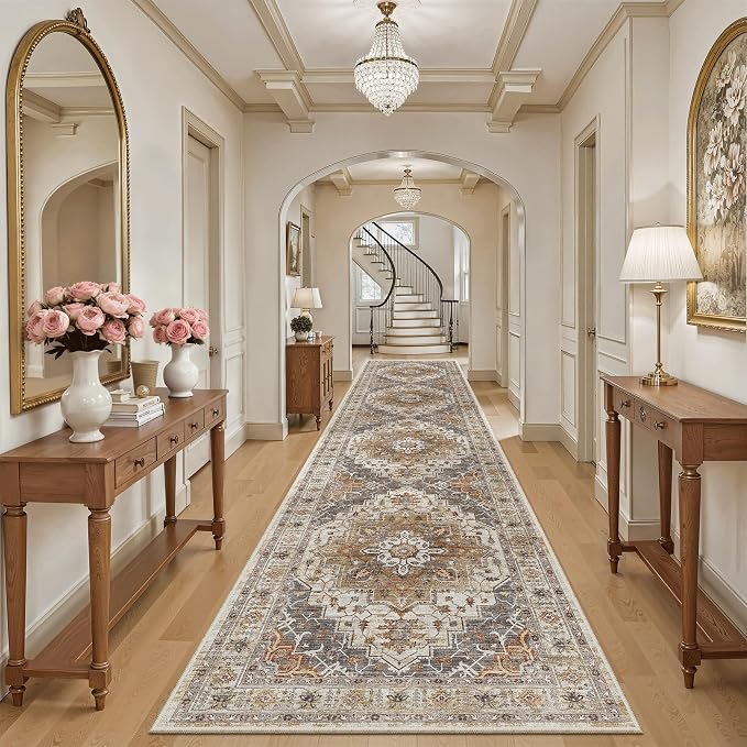 Madane Hallway Runner Rug 3x16 Washable Kitchen Runners Long, Turmeric/Grey | - Image 2