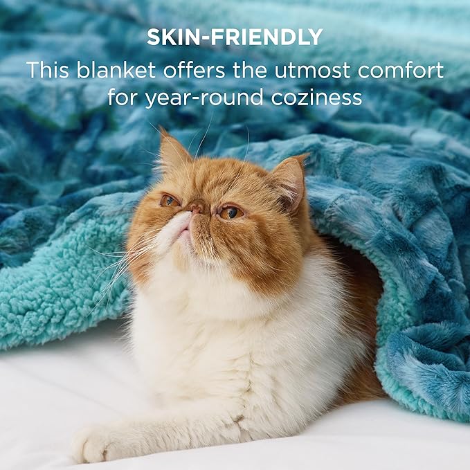 Bedsure GentleSoft Sherpa Fluffy Blanket Twin Size - Fleece Warm and Cozy Throw for Women Gift, Plush & Fuzzy Faux Fur Christmas Blanket for Couch, Sofa, Bed Decor, Tie Dye Design, Teal, 60x80 Inches