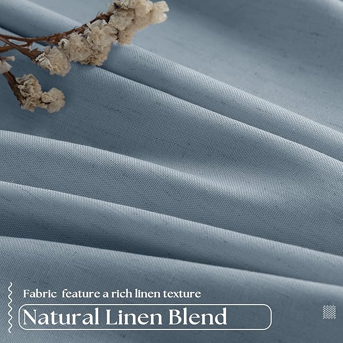 Dusty Blue Linen Black Out 120 Inch Curtains - Image 3