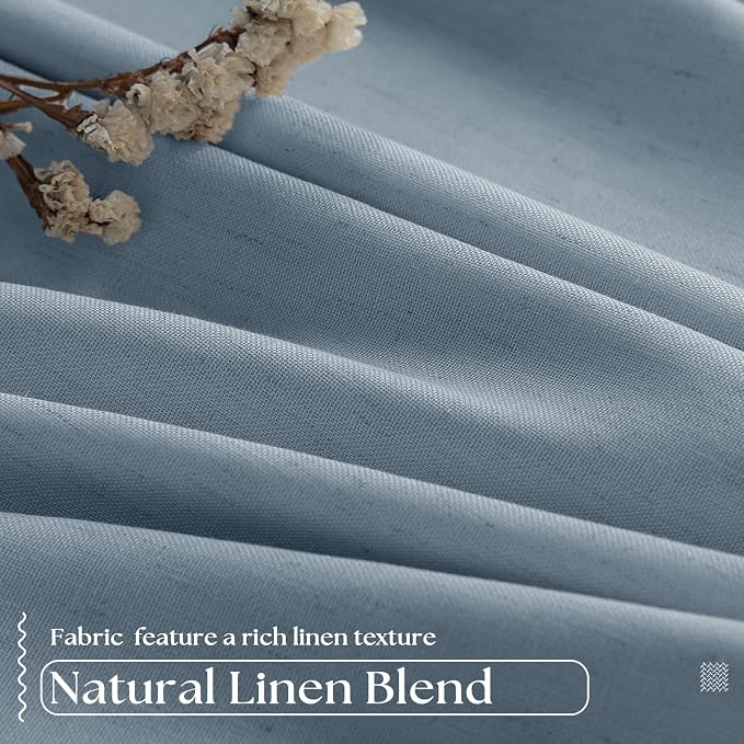 Dusty Blue Pinch Pleat 100% Blackout Linen Bedroom Curtains 96 Inch Length | - Image 3