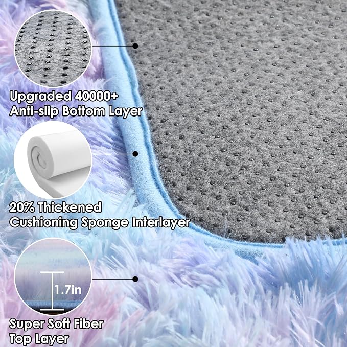 Fluffy Area Rugs for Girls Bedroom, 4x6 Purple Rainbow Bedside Rug, Indoor Cute - Image 4