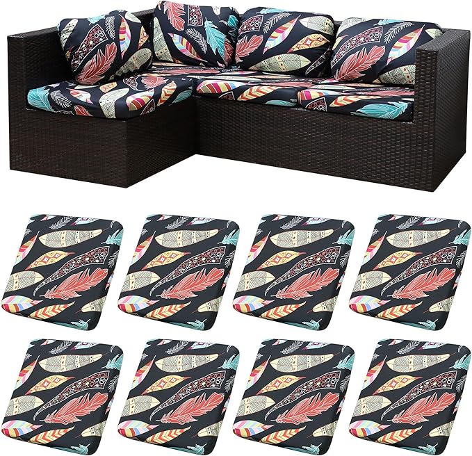 8Pcs Patio Cushion Covers, Outdoor Stretch Cushion Covers, Washable | Stretch by Unknown