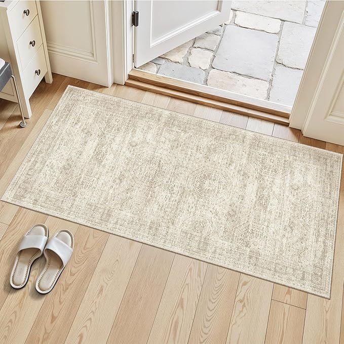 Soalmost 2x4 Washable Rugs for Kitchen, Small Area Rug Beige | Non-Slip Vintage - Image 3
