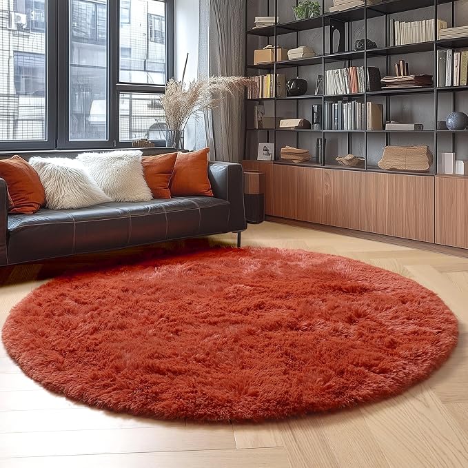 Amdrebio Terracotta Rust Round Area Rug 4Ft - Image 3