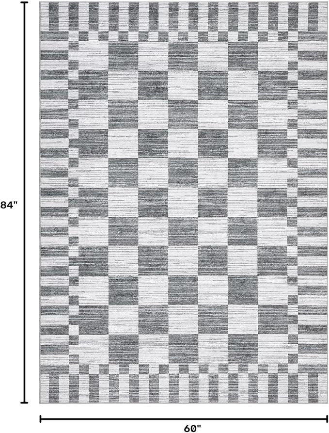 GarveeHome Grey Checkered Rug 5x7 Area Rugs Washable Living Room 5x7 Rug | - Image 2