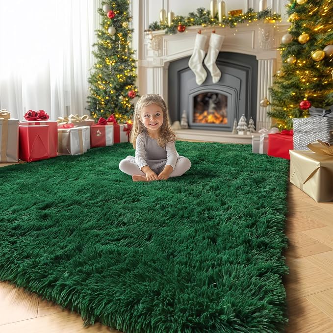 Amdrebio Dark Green Fluffy Fuzzy Area Rug 4x6 - Image 5