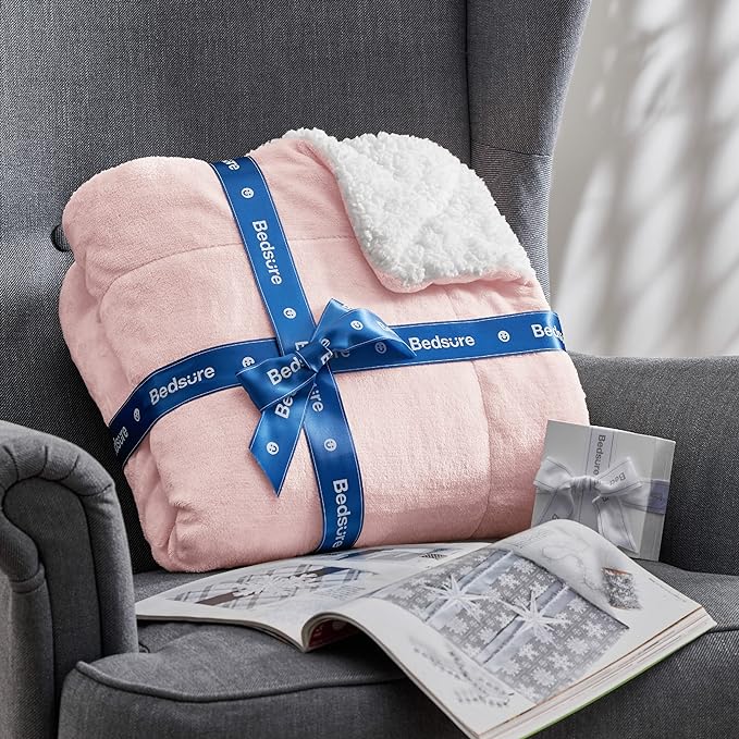Bedsure GentleSoft Sherpa Fleece Throw Blanket Twin Size for Couch - Thick and Warm Throw for Girls and Women, Soft Fuzzy Plush Twin Blanket for Winter, Pink, 60x80 Inches