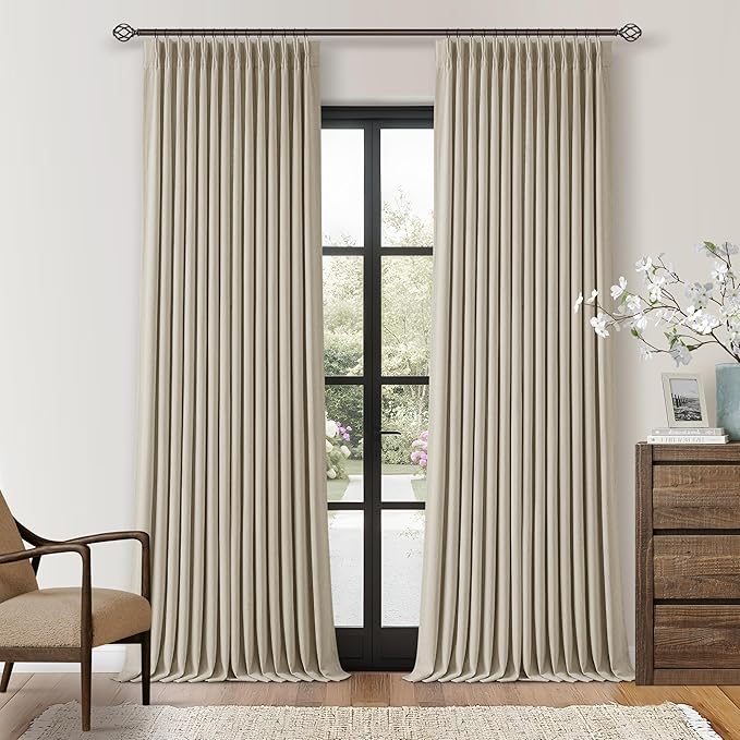 Oatmeal Linen Pinch Pleated Blackout Curtains 96 Inches Long 2 Panels Set | by Twodrapes