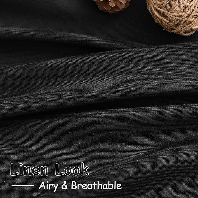 Linen Curtains 84 Inch Length for Living Room Bedroom Black Simple Modern Semi - Image 4