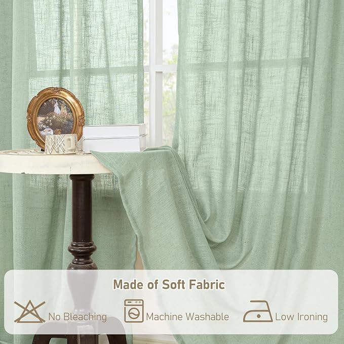 Fresh Green Linen Curtains 45 Inch Length - Image 8