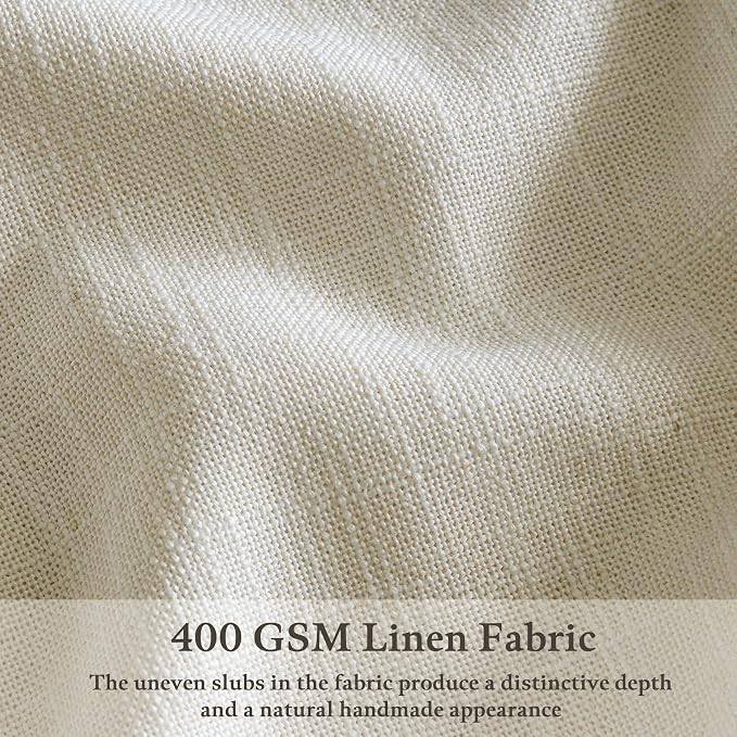 Short Pinch Pleated Light Filtering Flax Linen Tan Curtains 50x45 2 Panels | - Image 2