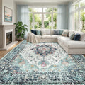 RELEANY Washable Area Rug, Large 10'x12', Teal Green/White/Navy | Non-Slip by RELEANY