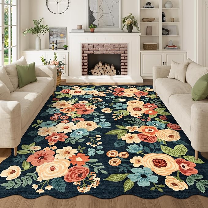 DUKINO 6x9 Area Rugs, Floral Washable Living Room Rug Non Slip, Stain Resistant by DUKINO