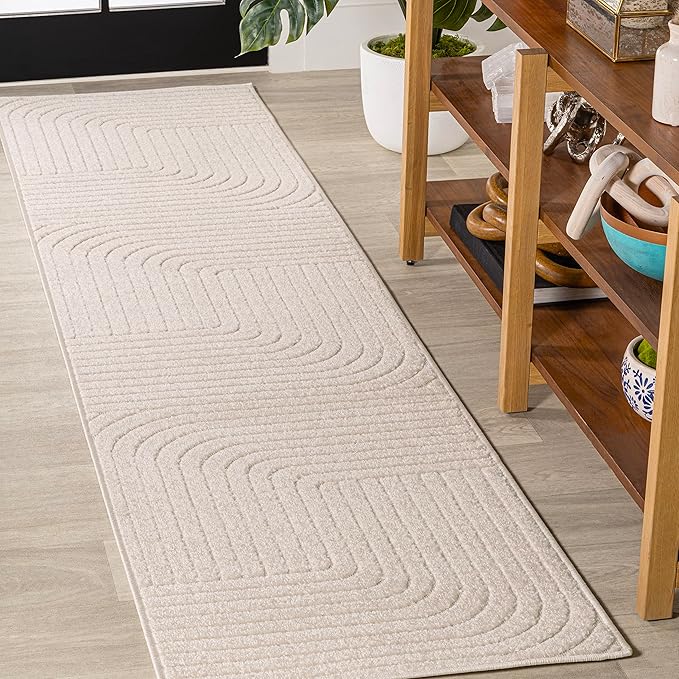Eyely NCS101A-28 Scandinavian Odense Minimalist Angle Geometric Indoor Runner Rug, Modern, Contemporary, Coastal, Bohemian, Bedroom, Kitchen, Living Room, Non Shedding, Ivory/Cream, 2' x 8'