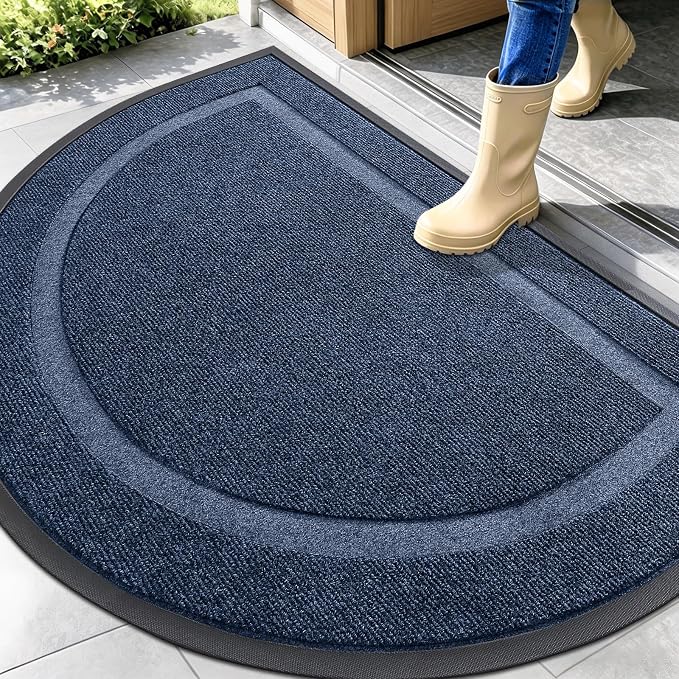 OLANLY Half Circle Front Door Mat Outside 47x32 All-Season Rubber Doormat | Blue by OLANLY