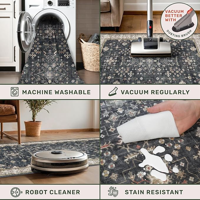 Black Farmhouse Washable 8x10 Area Rugs - Image 4