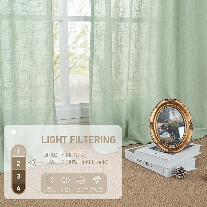 Linen Curtains 90 Inch for Living Room, Semi Sheer Panels 90 Inch | Linen - Image 4