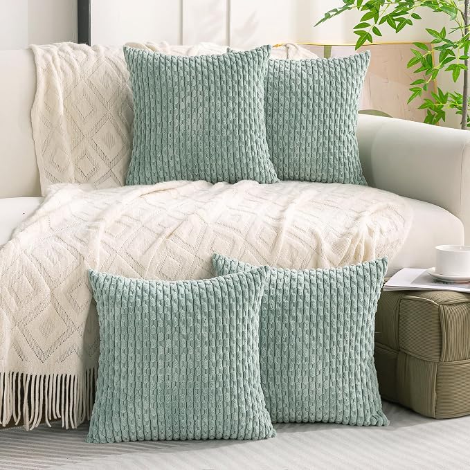 Set of 4 Aqua Decorative Throw Pillow Covers 22x22 Inch Corduroy Pillow Covers - Image 9