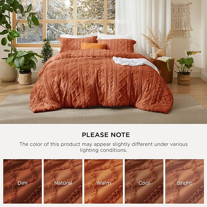 Bedsure Tufted Boho Comforter Set California King - Terracotta Boho Bed Set, GentleSoft™ 3 Pieces Farmhouse Shabby Chic Embroidery Bedding, Gifts for Woman, Soft Jacquard Comforter for All Seasons