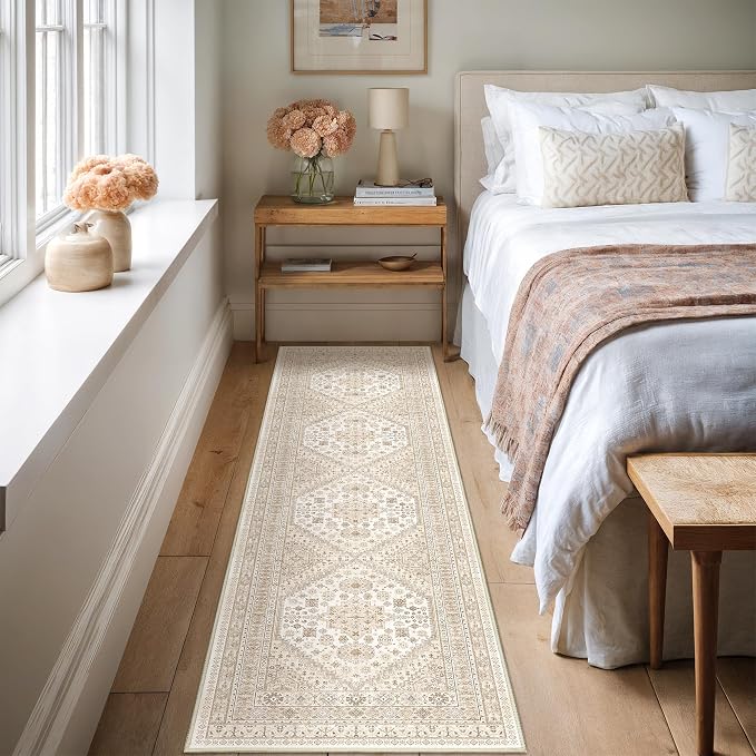 Runner Rug 2x8 Runners for Hallways Washable Rugs, Cream/Beige | Vintage - Image 4