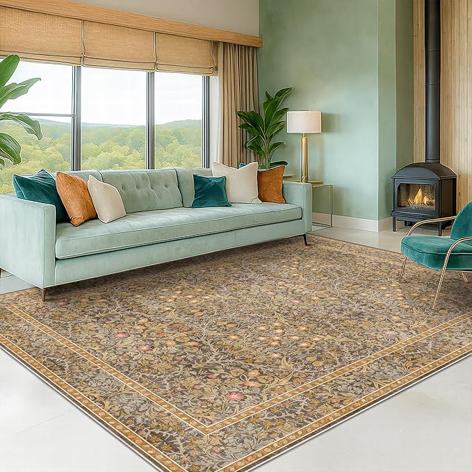 Gold Brown Floral Living Room Rug 5x7 - Image 9