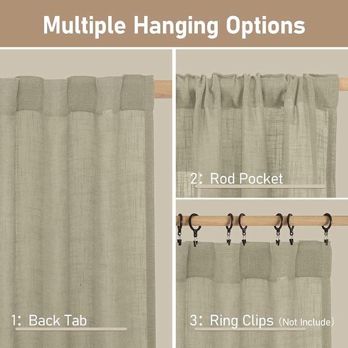 40 Inch Length Linen Curtains for Small Windows Over Silk 2 Panels | Semi Sheer - Image 3