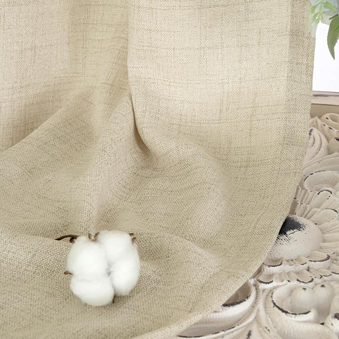 YoungsTex Warm Beige Linen Curtains 40 Inch Length, Short Light Filtering Drapes - Image 6