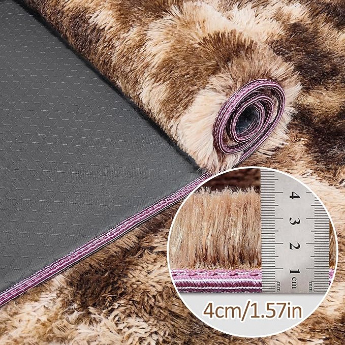 Super Soft Fluffy Living Room Area Rug 2x10 ft Tie-Dyed Brown Shaggy Furry - Image 5