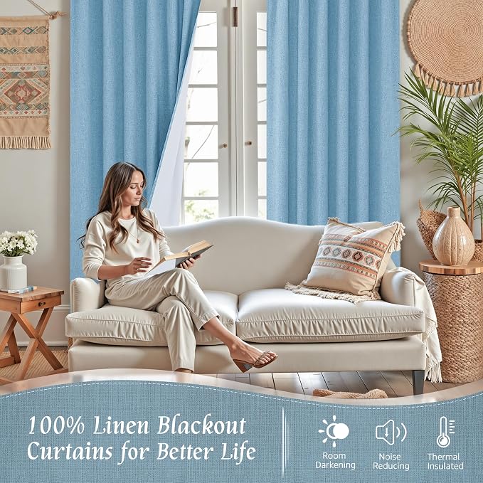 72 Inch 100% Blackout Linen Curtains - Image 2