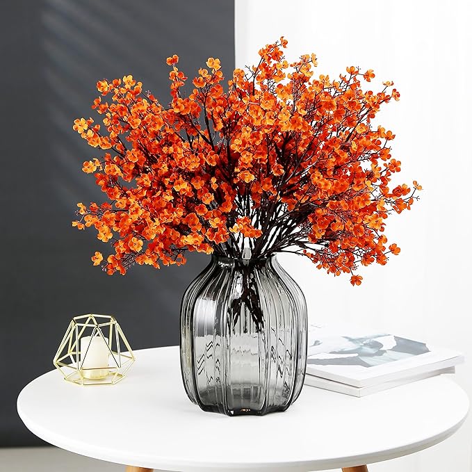 JAKY-Global Babys Breath Orange Silk Artificial Flowers 12 Bundle European Fake Silk Plants Decor Wedding Party Decoration Bouquets Real Touch DIY Home Garden (Orange 12pcs)