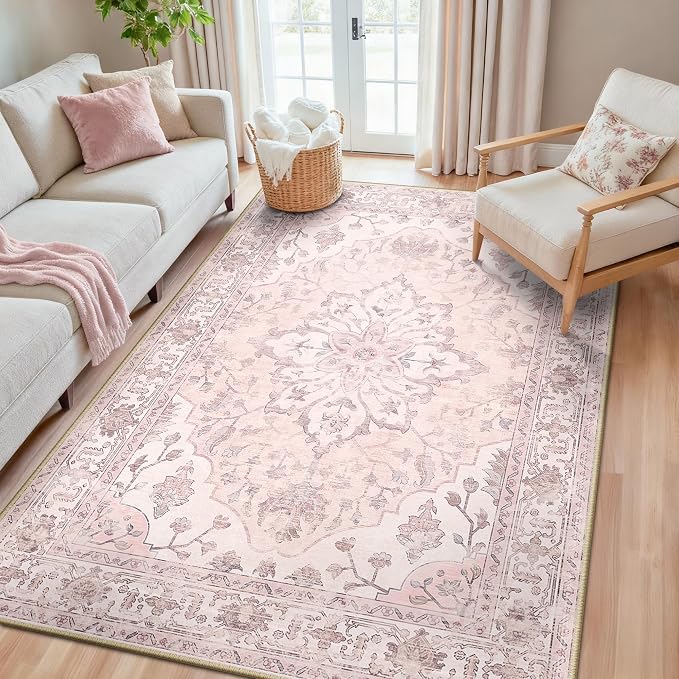 RELEANY Washable Area Rug, Water Repellent, Pet Friendly, Vintage Floral Boho by RELEANY