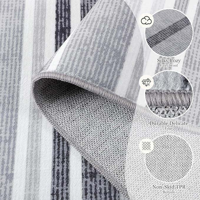 Area Rug 4x6 Grey Rug Washable Rugs Non Slip Low Pile Small Carpet - Image 7