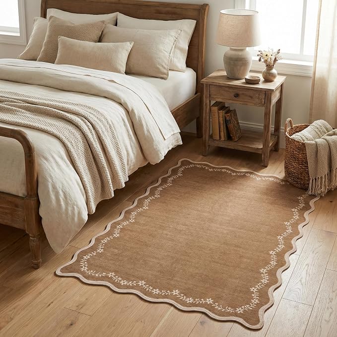 GarveeHome 3x5 Scalloped Washable Area Rug Non Slip Bedroom Entryway Rug | Soft by GarveeHome
