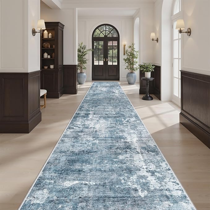 Soalmost Hallway Runner Rug 2'6" x 16' Kitchen Rugs Abstract Blue/Grey | by Soalmost