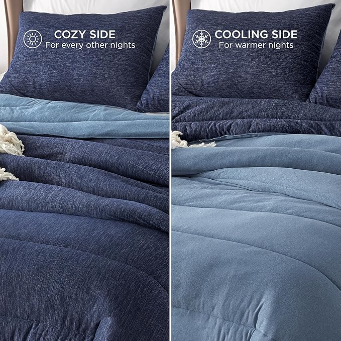 Bedsure Queen Comforter Set - Cooling and Warm Bed Set, Navy Blue Reversible Bedding for All Season, 3 Pieces, 1 Queen Size Comforter (88"x88") and 2 Pillow Cases(20"x26")