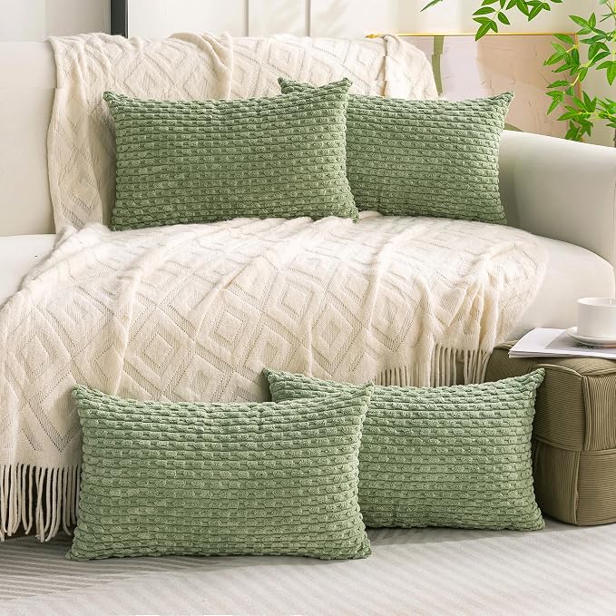 Set of 4 Sage Green Decorative Throw Pillow Covers 12x20 Inch Corduroy Pillow - Image 9