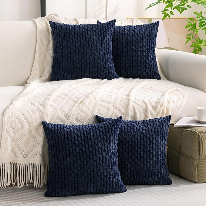 Set of 4 Navy Blue Decorative Throw Pillow Covers 26x26 Inch Corduroy Pillow - Image 6