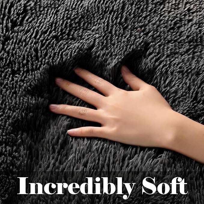 Black Runner Rugs for Bedroom Hallway, Fluffy 2x6 Bedside Soft Area Rug | - Image 3