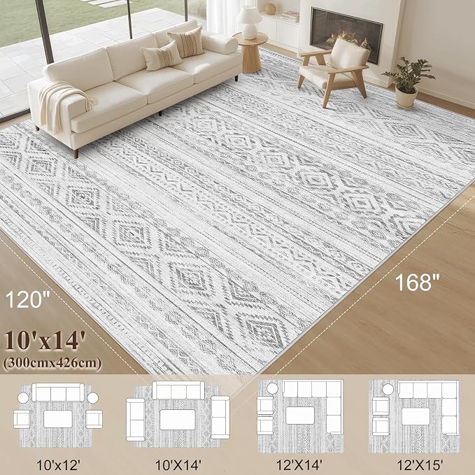 cotiled Boho 10x14 Area Rug for Living Room: Large Moroccan Washable Rug | - Image 2