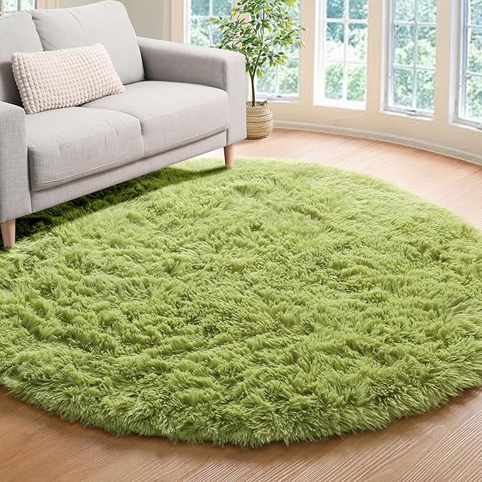 Grass Green Round Rugs 5ft for Bedroom Living Room, Fluffy Circle Area Rug for - Image 8