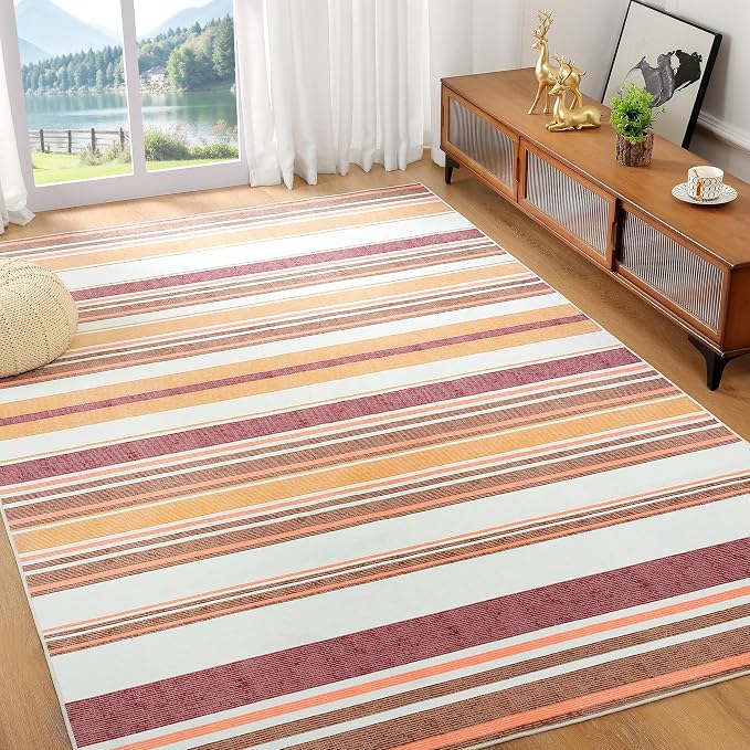 Area Rug 4x6 Red Rug Washable Rugs Non Slip Low Pile Small Carpet - Image 4