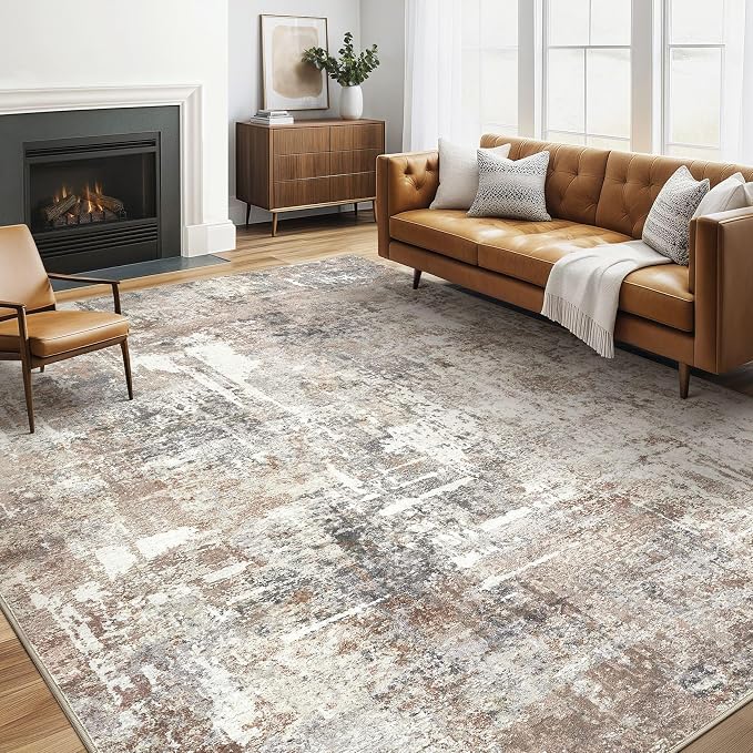 LOONGRUG 6x8 Area Rug Washable Neutral Modern Living Room Rugs Brown | Abstract by LOONGRUG