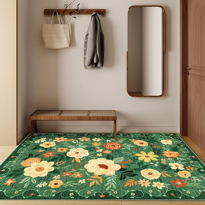 DUKINO 3x5 Area Rug, Floral Washable Rug - Image 7