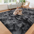 Black Grey Tie-Dyed Rug for Living Room 8x10 Fluffy Area Rug Mat Bedside Throw by JiaoBaba