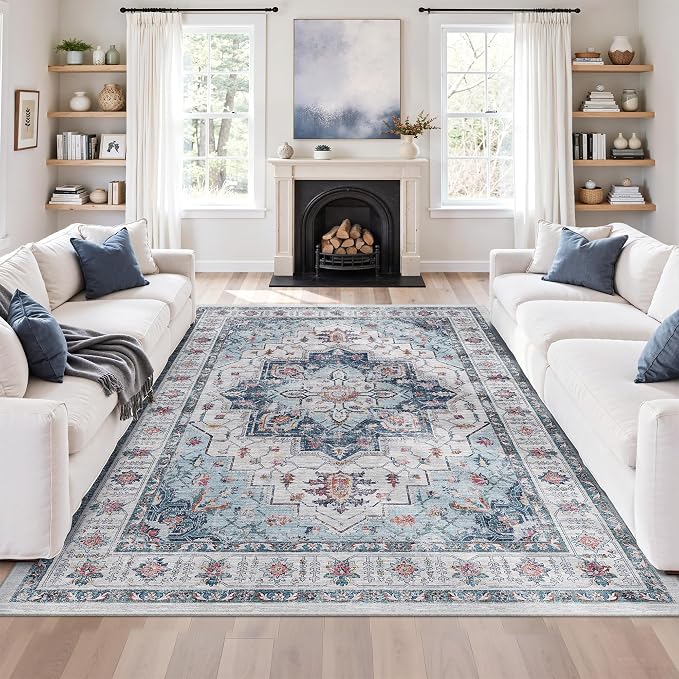 6x9 Area Rugs for Living Room, Large Washable Rug, Dining Room, Low Pile by Zesthome