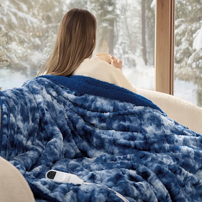 Bedsure Faux Fur Heated Blanket Throw Blanket, Fast Heating Electric Blanket by Unknown