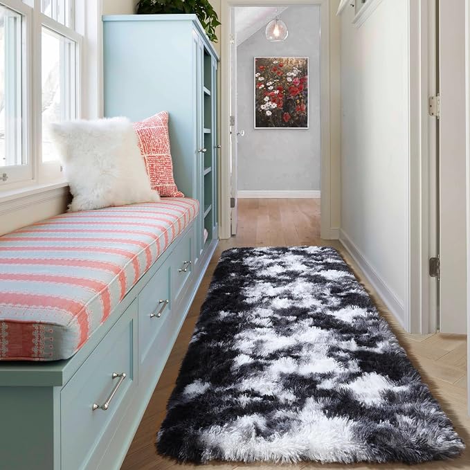 Runner Rugs for Bedroom Living Room, Fluffy 2x6 Black and White Area Rug | Soft - Image 7