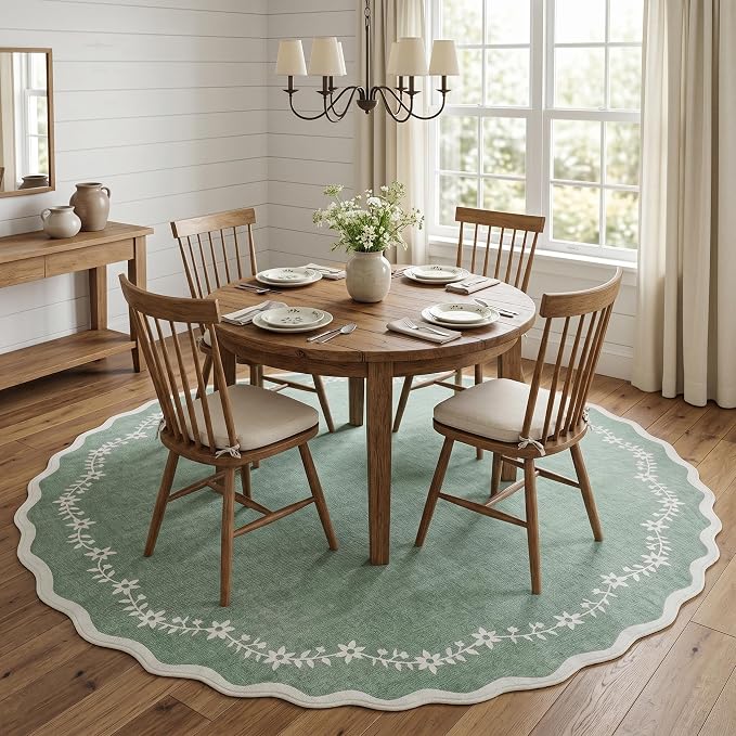 GarveeHome Large Round Rug 8ft Scalloped Washable Circle Living Room Rug | Soft - Image 2
