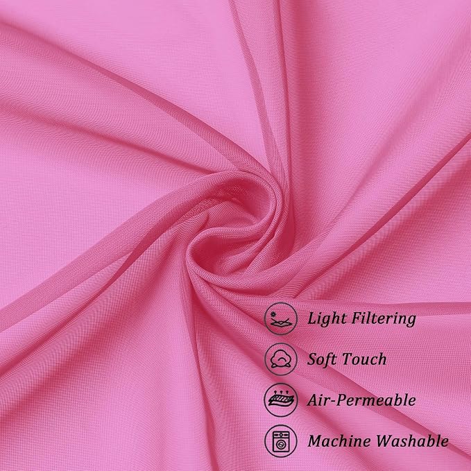 Chyhomenyc Sheer Curtains 63 Inch Length 2 Panels, Hot Pink | Light Filtering - Image 7